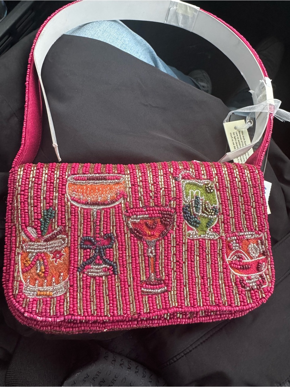 beaded bag with bow and cocktail drinks design new htf!